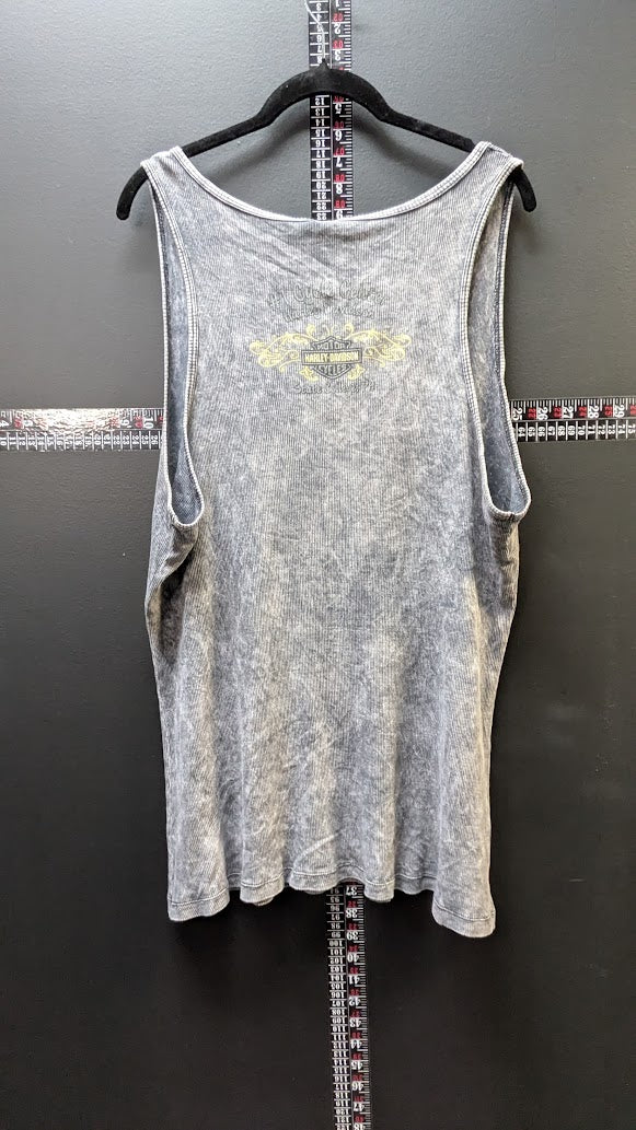 Harley-Davidson Skull Wing Tank Top Men's 2XL Gray Acid Wash Sleeveless Ribbed
