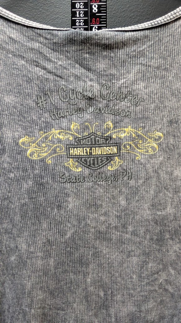 Harley-Davidson Skull Wing Tank Top Men's 2XL Gray Acid Wash Sleeveless Ribbed