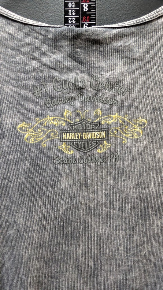 Harley-Davidson Skull Wing Tank Top Men's 2XL Gray Acid Wash Sleeveless Ribbed