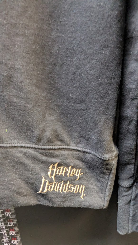 Harley-Davidson Women's Hooded Sweatshirt Large Black Skull Wings Pullover Hoodie