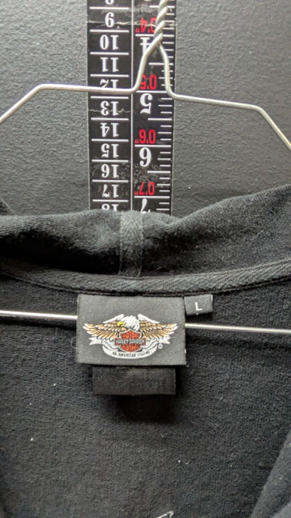 Harley-Davidson Women's Hooded Sweatshirt Large Black Skull Wings Pullover Hoodie