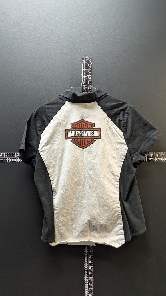 Harley-Davidson Women's Zip Front Riding Shirt XL Black White Short Sleeve Top