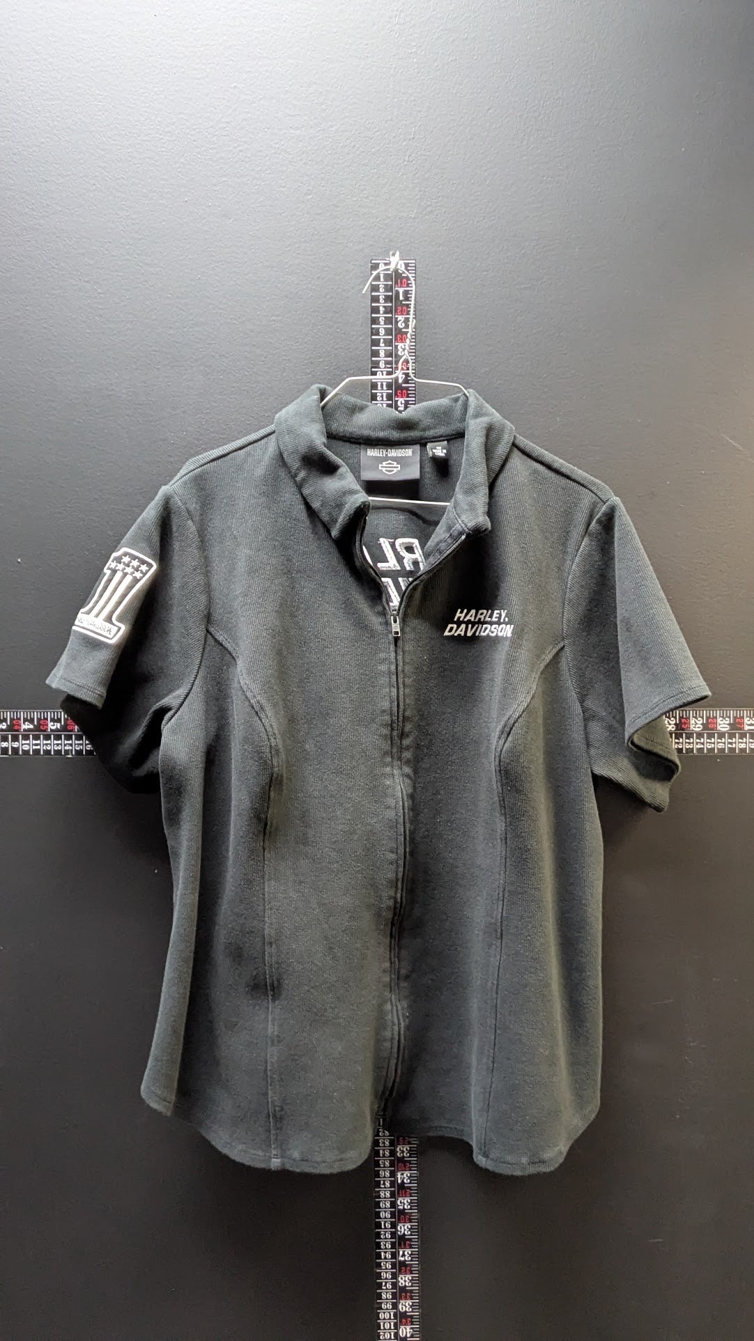 Harley-Davidson Women's 1W Black Full Zip Racing Polo Shirt Short Sleeve Embroidered