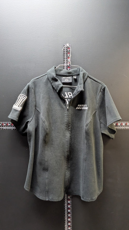 Harley-Davidson Women's 1W Black Full Zip Racing Polo Shirt Short Sleeve Embroidered
