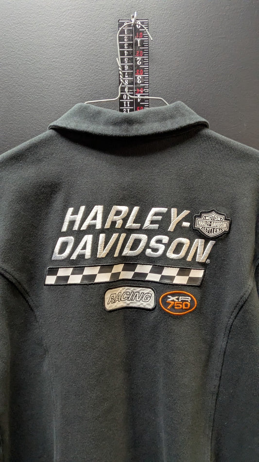 Harley-Davidson Women's 1W Black Full Zip Racing Polo Shirt Short Sleeve Embroidered