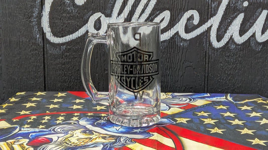 Harley-Davidson Glass Beer Stein Mug Bar & Shield Papaw Etched Heavy Glass 16 oz