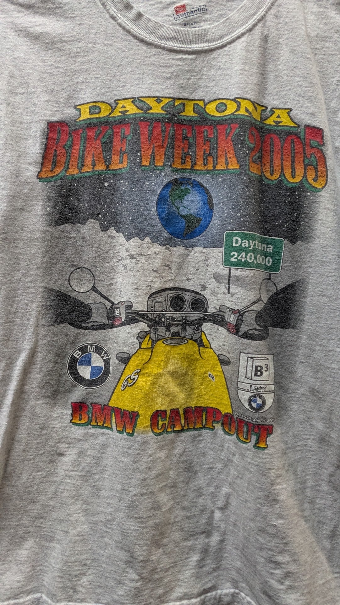 Vintage 2005 Daytona Bike Week BMW Campout T-Shirt Men's Small Gray Motorcycle Tee