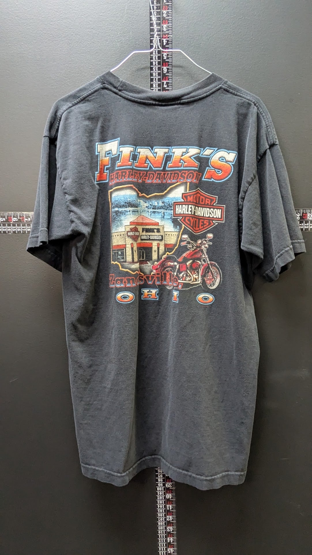 Vintage Harley-Davidson Fink's Zanesville Ohio T-Shirt Men's Large Black Double Sided