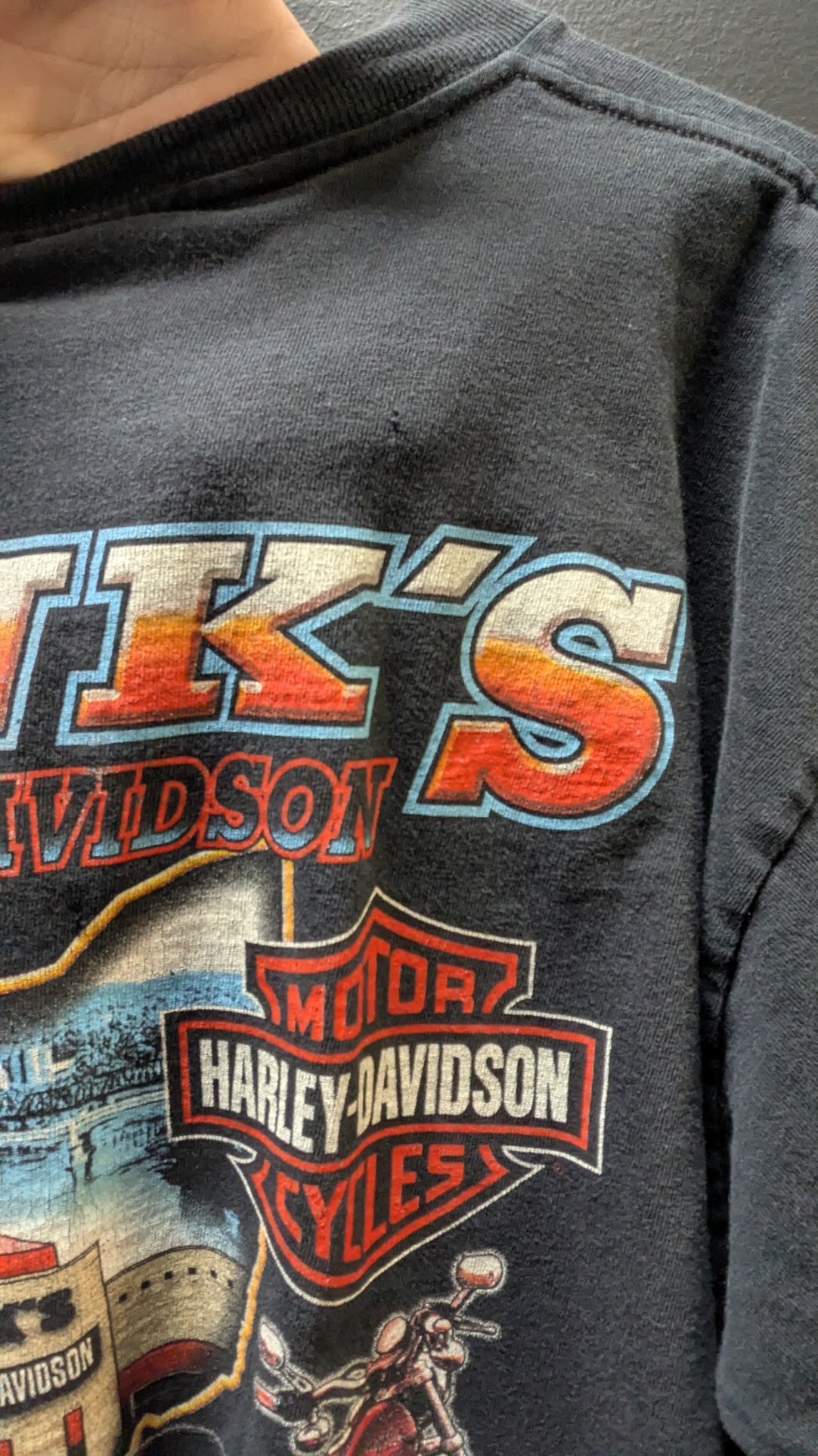 Vintage Harley-Davidson Fink's Zanesville Ohio T-Shirt Men's Large Black Double Sided