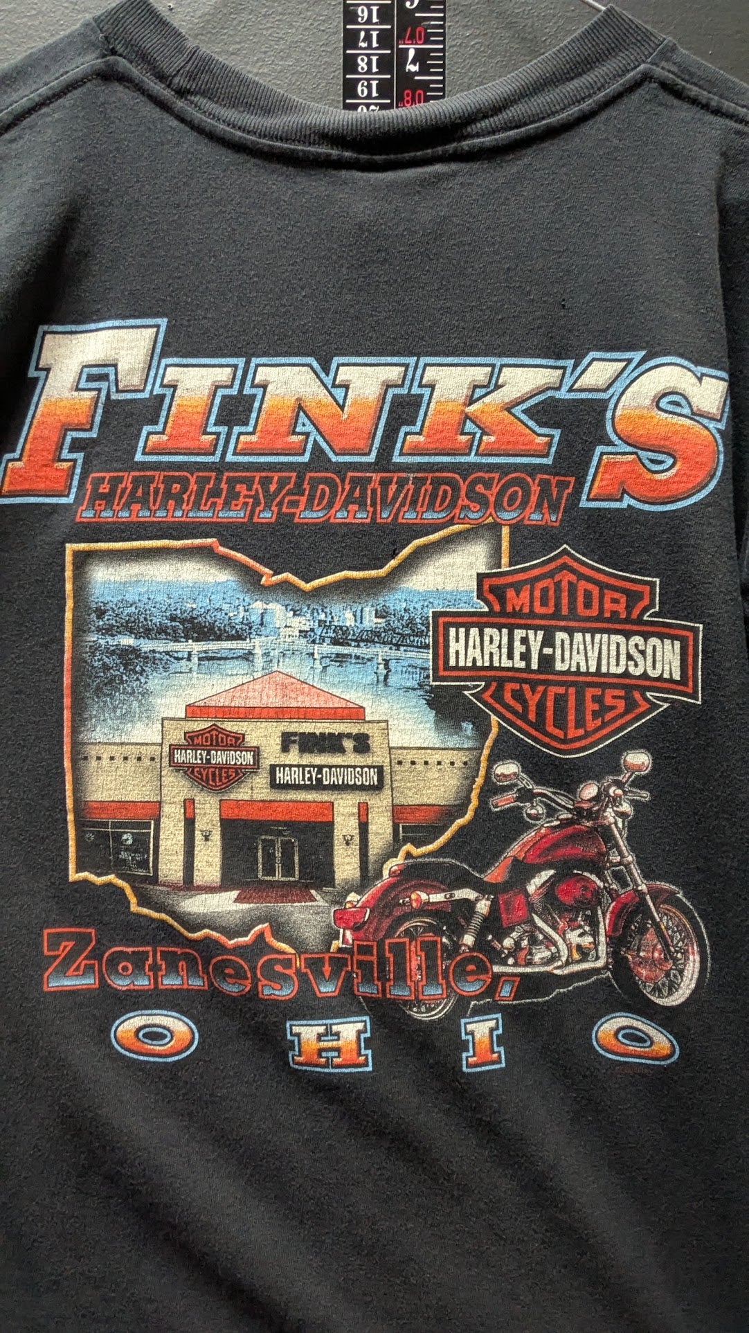 Vintage Harley-Davidson Fink's Zanesville Ohio T-Shirt Men's Large Black Double Sided