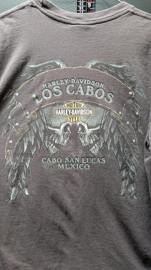 Harley-Davidson Los Cabos Mexico T-Shirt Men's Large Gray Double Sided Biker Graphic