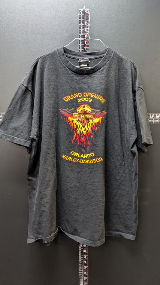 2002 Harley-Davidson Orlando Bike Week T-Shirt Men's 2XL Black Double Sided Eagle Tee