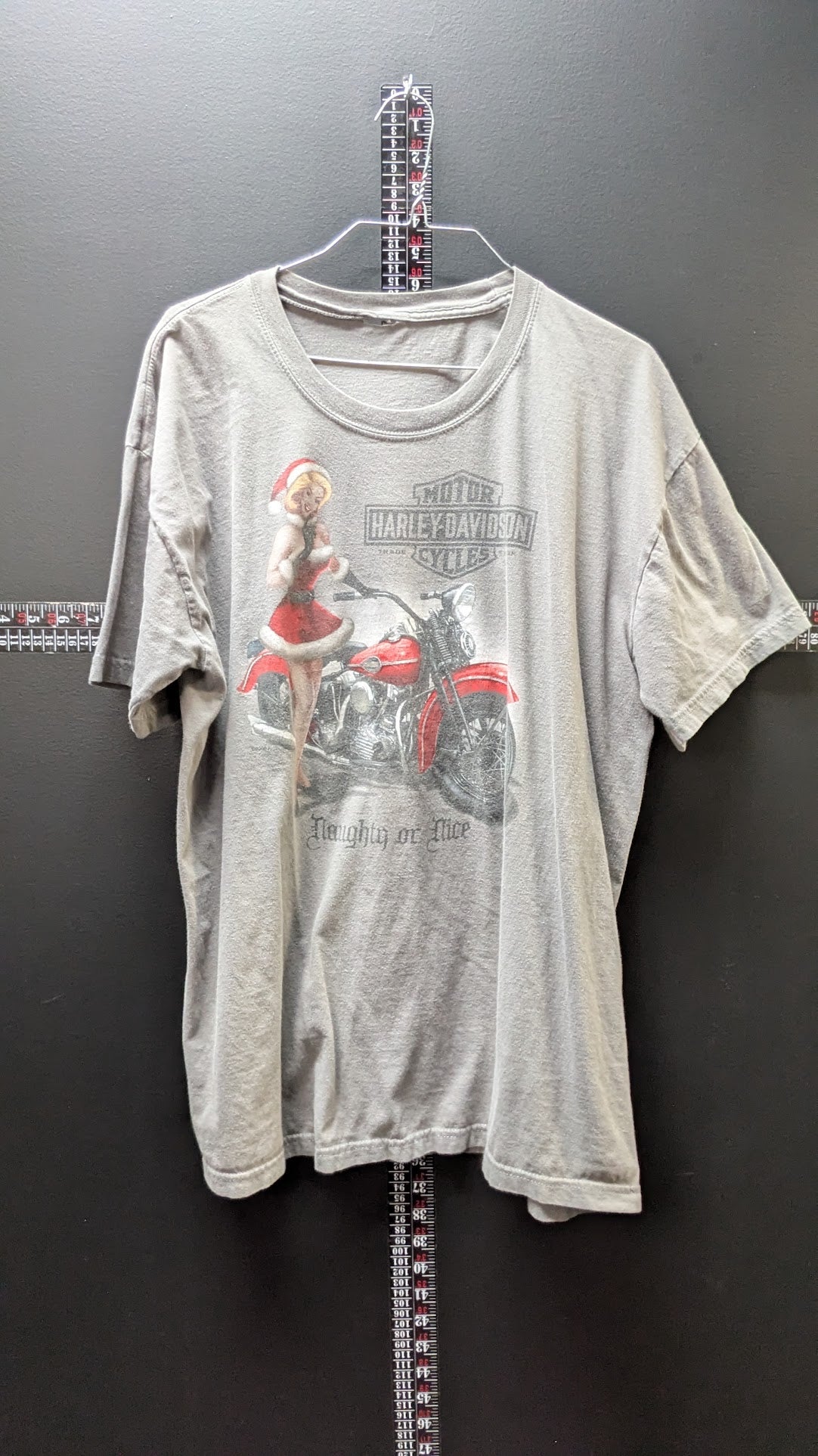 2008 Harley-Davidson Naughty Or Nice T-Shirt Men's Gray Santa Pin Up Aces & Eights L