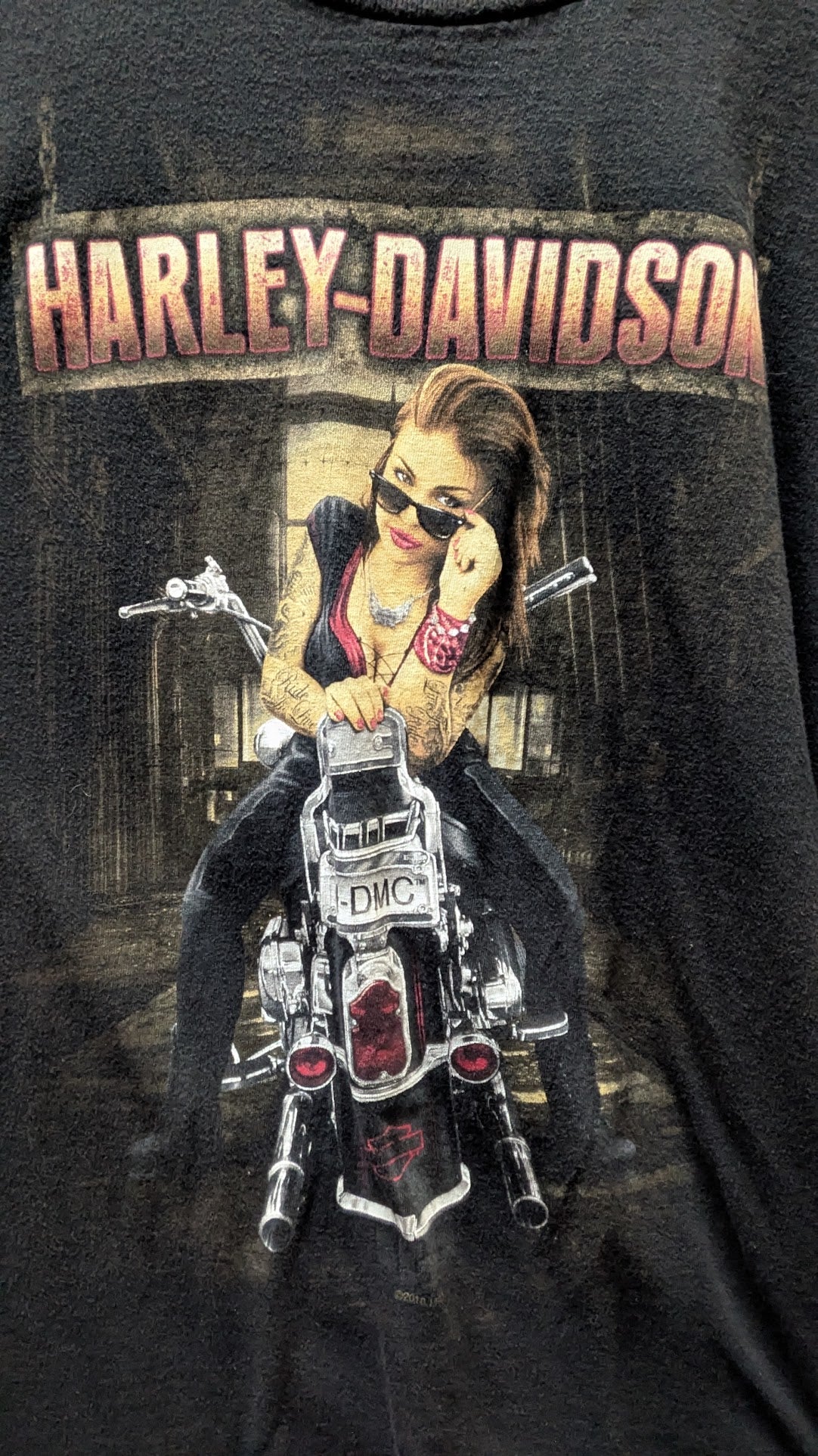 Harley-Davidson Women's T-Shirt Medium Black Mackinaw City MI Biker Girl Double Sided