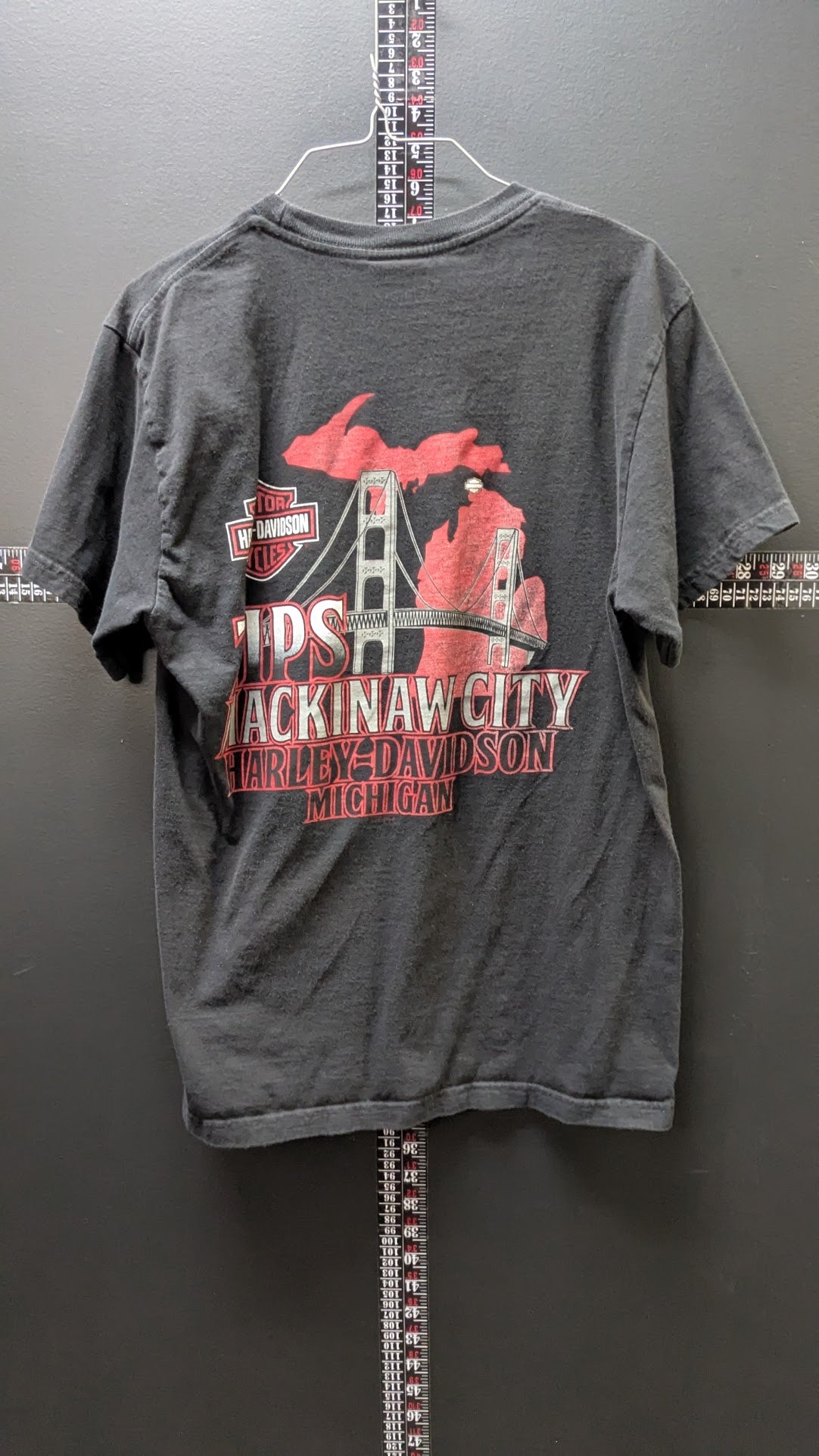 Harley-Davidson Women's T-Shirt Medium Black Mackinaw City MI Biker Girl Double Sided