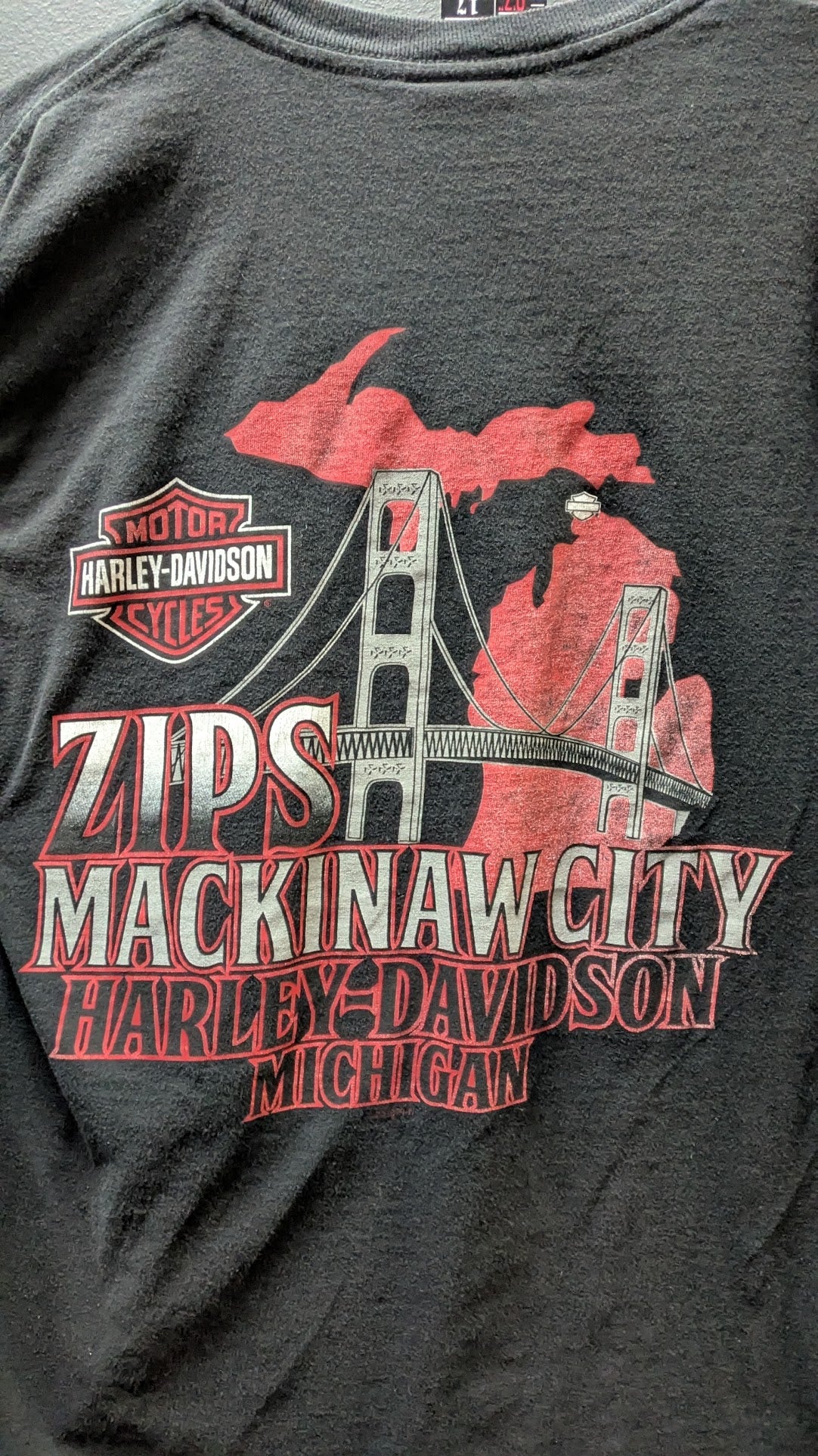 Harley-Davidson Women's T-Shirt Medium Black Mackinaw City MI Biker Girl Double Sided