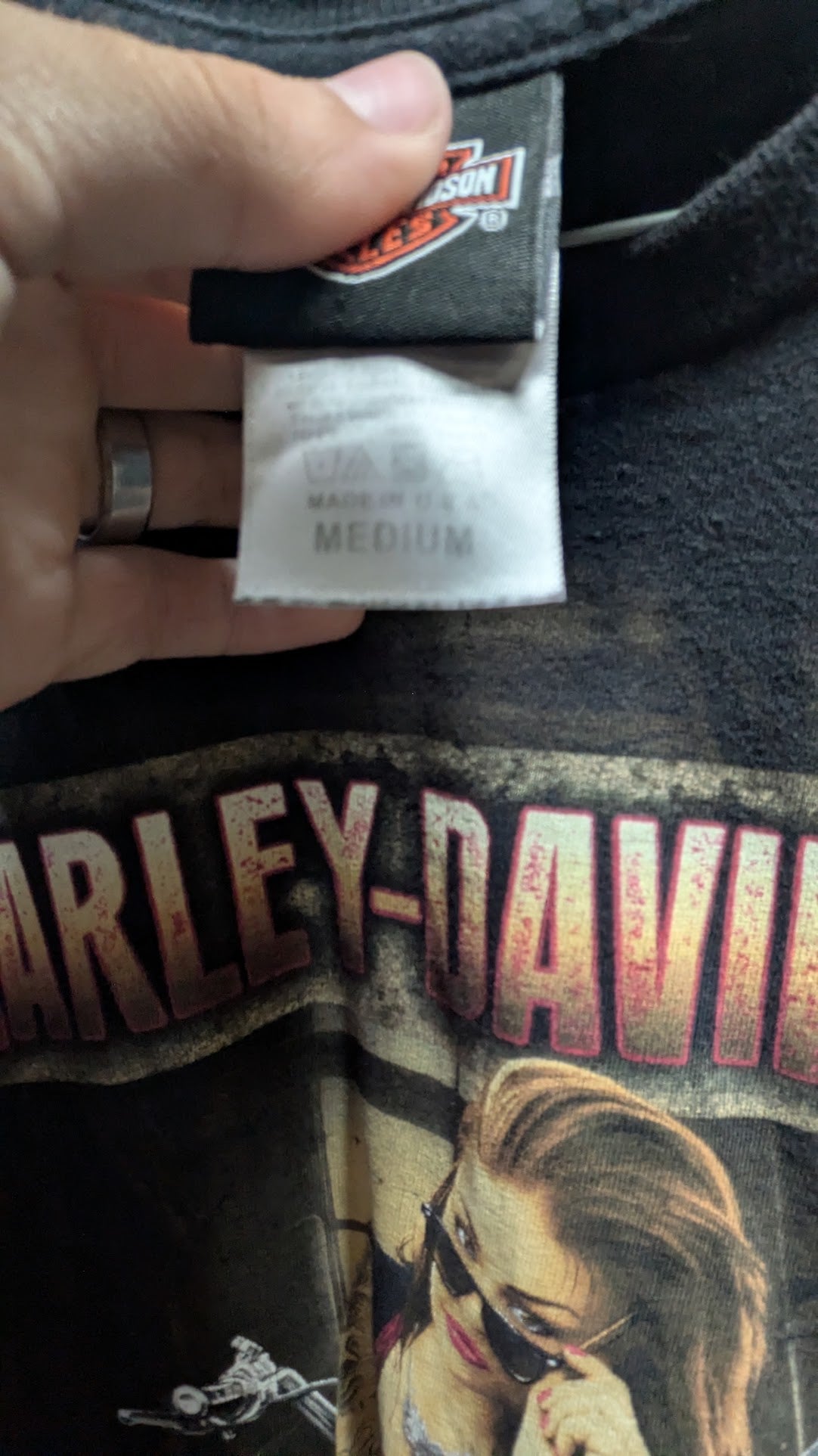 Harley-Davidson Women's T-Shirt Medium Black Mackinaw City MI Biker Girl Double Sided