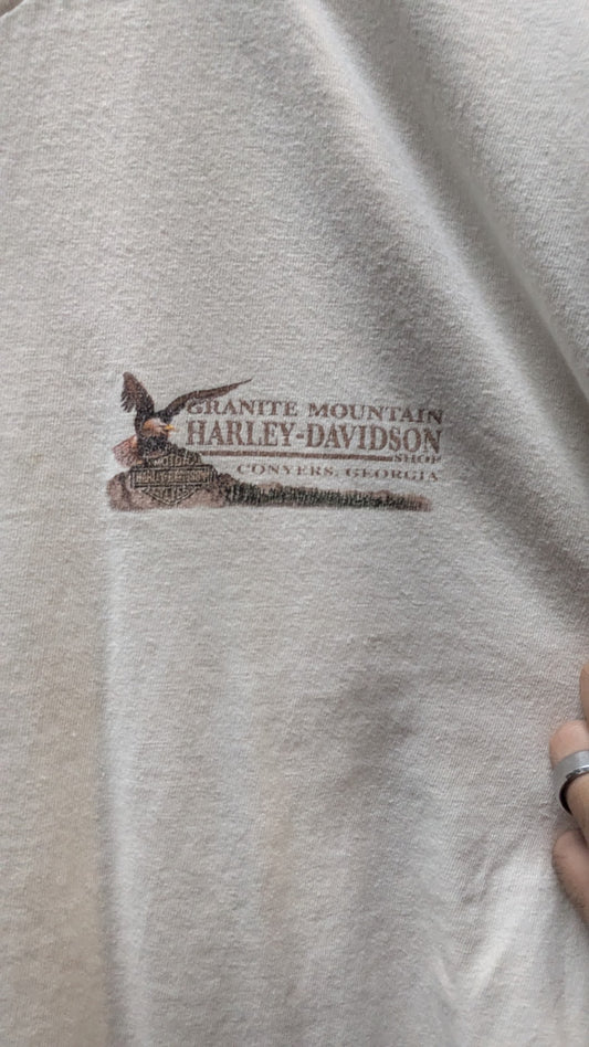 Harley-Davidson Granite Mountain T-Shirt Men's XL White Conyers GA Eagle Double Sided 100% Cotton