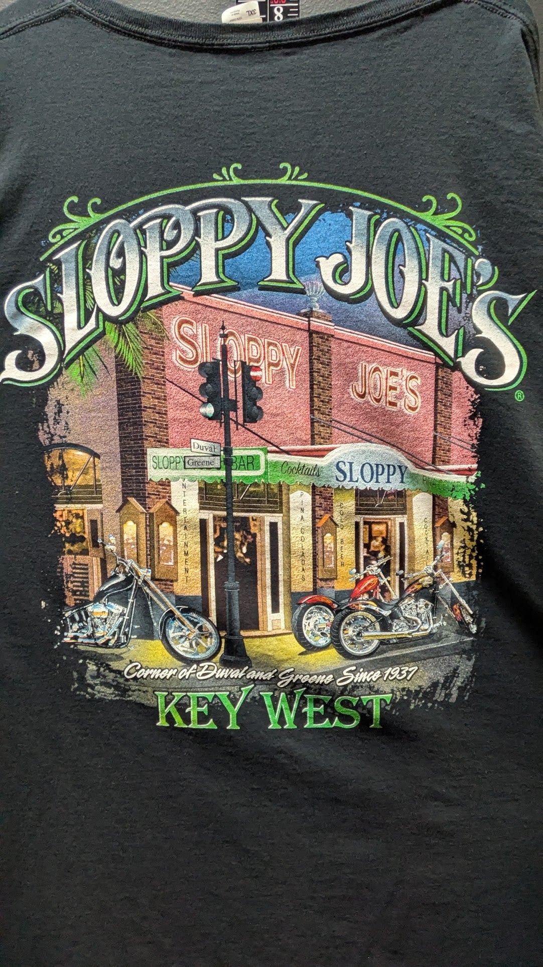 Sloppy Joe's Key West Florida Motorcycle Bar T-Shirt Black Graphic Tee Adult 3XL