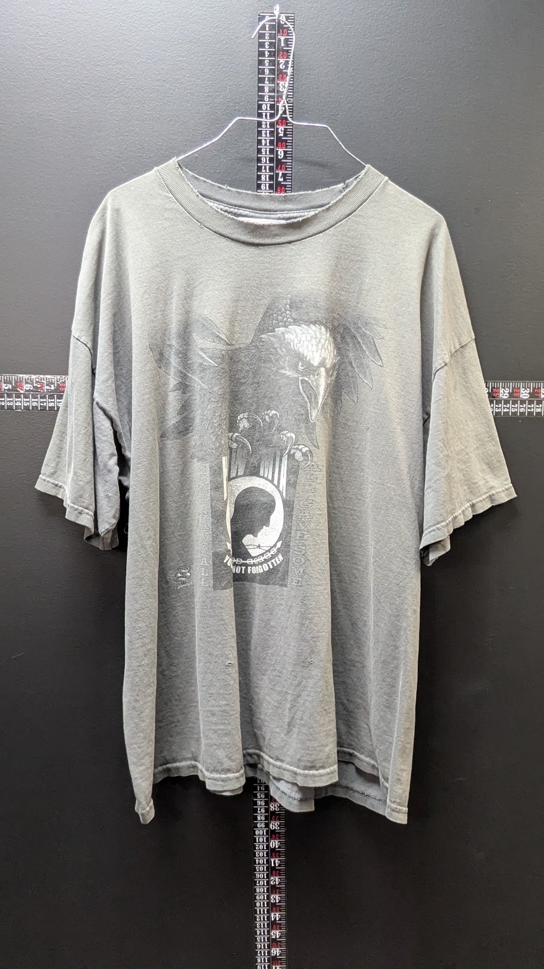Vintage Hellraiser Biker Bar POW MIA Eagle T-Shirt Gray Faded Graphic Adult XL