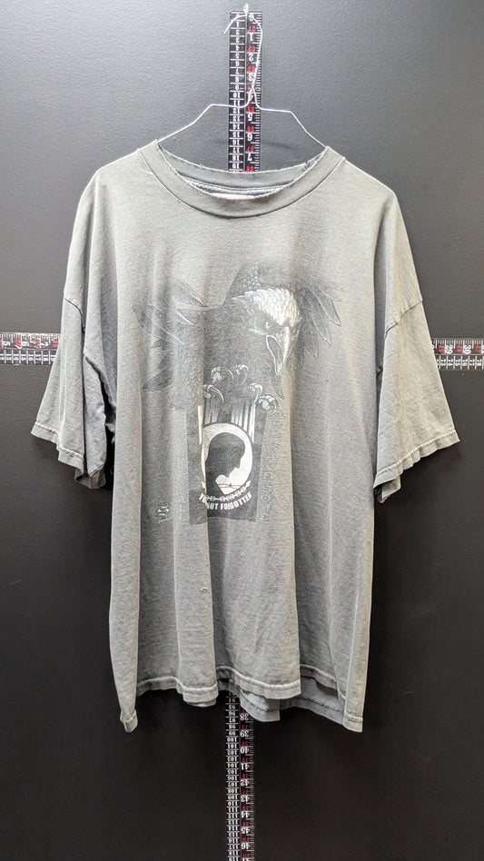Vintage Hellraiser Biker Bar POW MIA Eagle T-Shirt Gray Faded Graphic Adult XL
