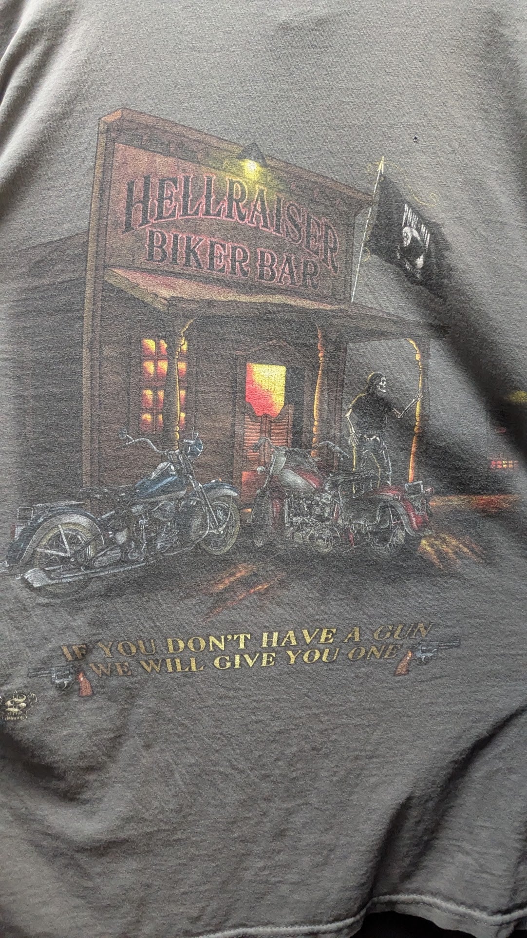 Vintage Hellraiser Biker Bar POW MIA Eagle T-Shirt Gray Faded Graphic Adult XL