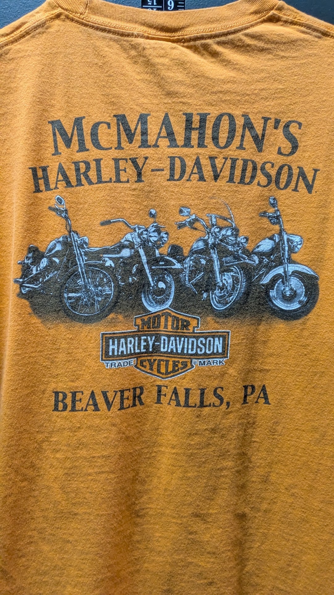 Harley-Davidson Legendary Since 1903 Dealer T-Shirt – McMahon's Harley-Davidson Beaver Falls PA – Orange – Size Large