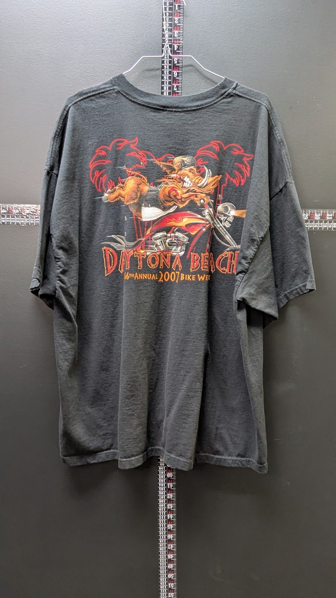 Vintage 2007 Daytona Beach Bike Week T-Shirt – 66th Annual Rally – Biker Boar Graphic – Black – Size 3XL