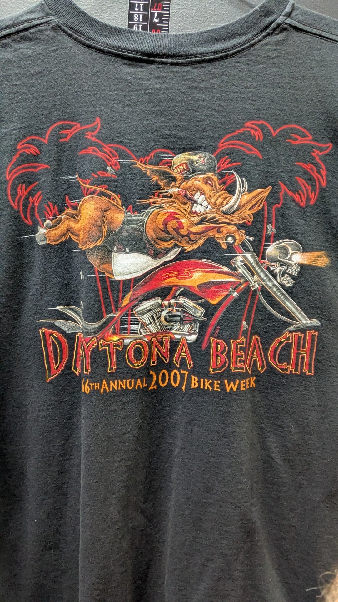 Vintage 2007 Daytona Beach Bike Week T-Shirt – 66th Annual Rally – Biker Boar Graphic – Black – Size 3XL
