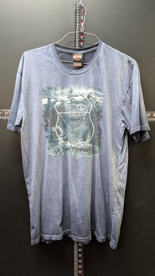 Harley-Davidson Twin Power Dealer T-Shirt – Mountain Creek Harley-Davidson Dalton GA – Blue – Size Large – 2018