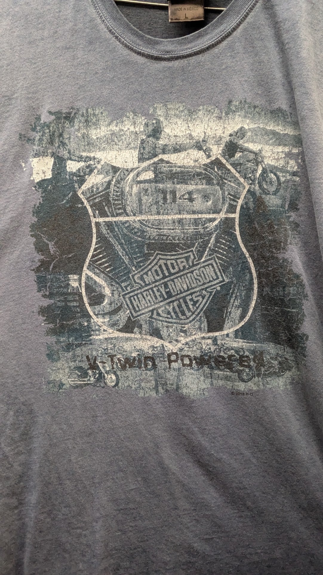 Harley-Davidson Twin Power Dealer T-Shirt – Mountain Creek Harley-Davidson Dalton GA – Blue – Size Large – 2018