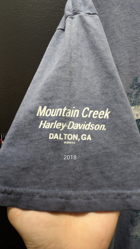 Harley-Davidson Twin Power Dealer T-Shirt – Mountain Creek Harley-Davidson Dalton GA – Blue – Size Large – 2018