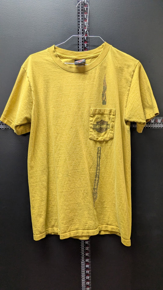 2009 Harley-Davidson Kitty Hawk North Carolina Pocket T-Shirt Mustard Yellow Size Medium