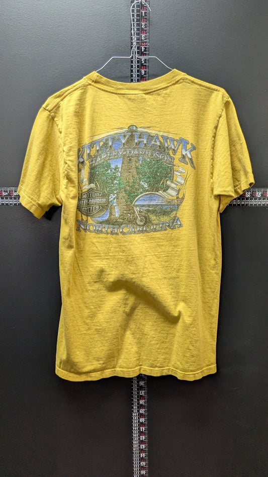 2009 Harley-Davidson Kitty Hawk North Carolina Pocket T-Shirt Mustard Yellow Size Medium