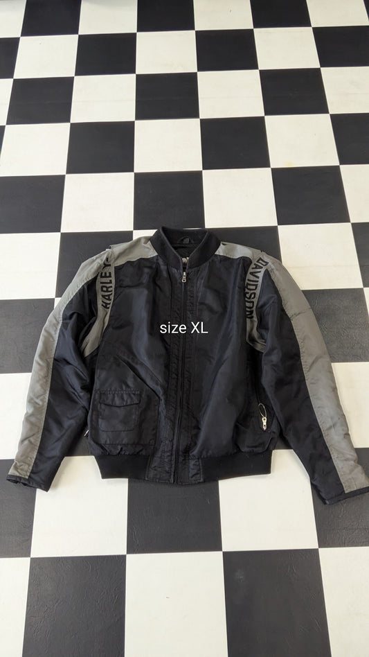 Harley-Davidson Men's Black & Gray Textile Riding Jacket – Embroidered Bar & Shield – Size XL