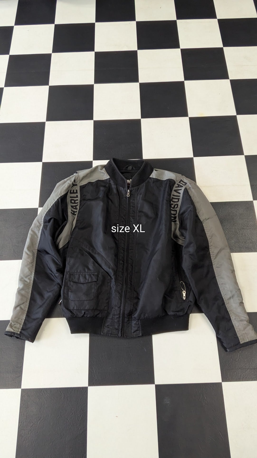 Harley-Davidson Men's Black & Gray Textile Riding Jacket – Embroidered Bar & Shield – Size XL