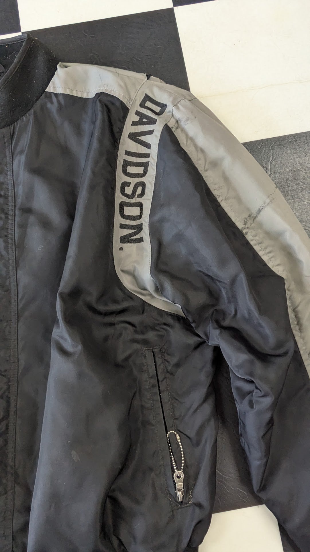 Harley-Davidson Men's Black & Gray Textile Riding Jacket – Embroidered Bar & Shield – Size XL