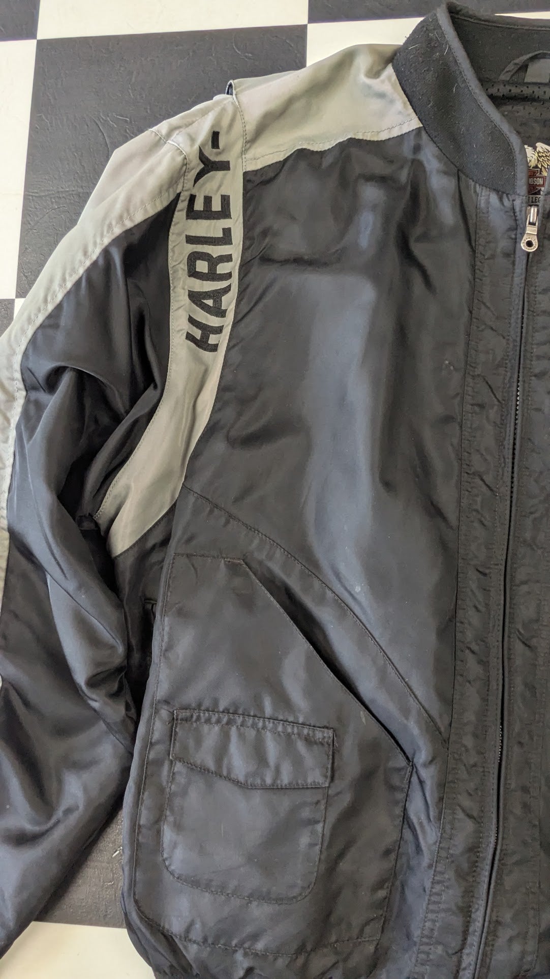 Harley-Davidson Men's Black & Gray Textile Riding Jacket – Embroidered Bar & Shield – Size XL
