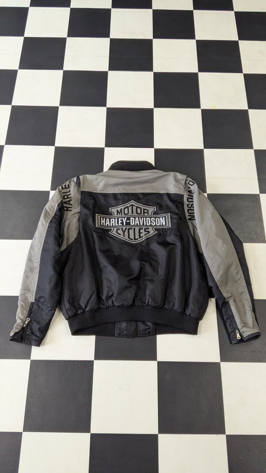 Harley-Davidson Men's Black & Gray Textile Riding Jacket – Embroidered Bar & Shield – Size XL