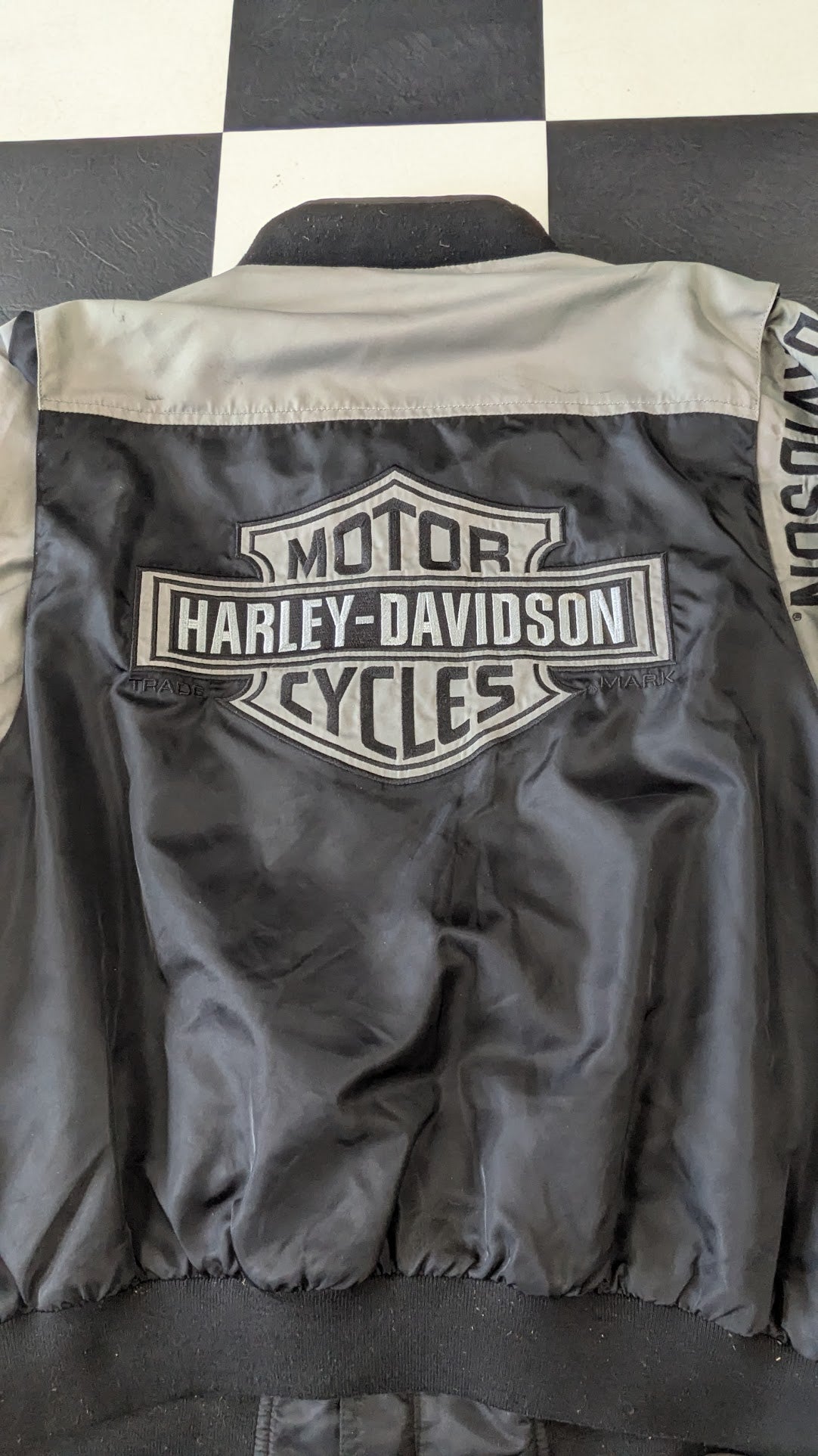 Harley-Davidson Men's Black & Gray Textile Riding Jacket – Embroidered Bar & Shield – Size XL