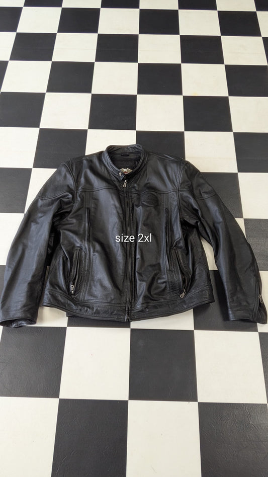 Harley-Davidson Men's Black Leather Riding Jacket with Removable Liner & Armor – Size 2XL