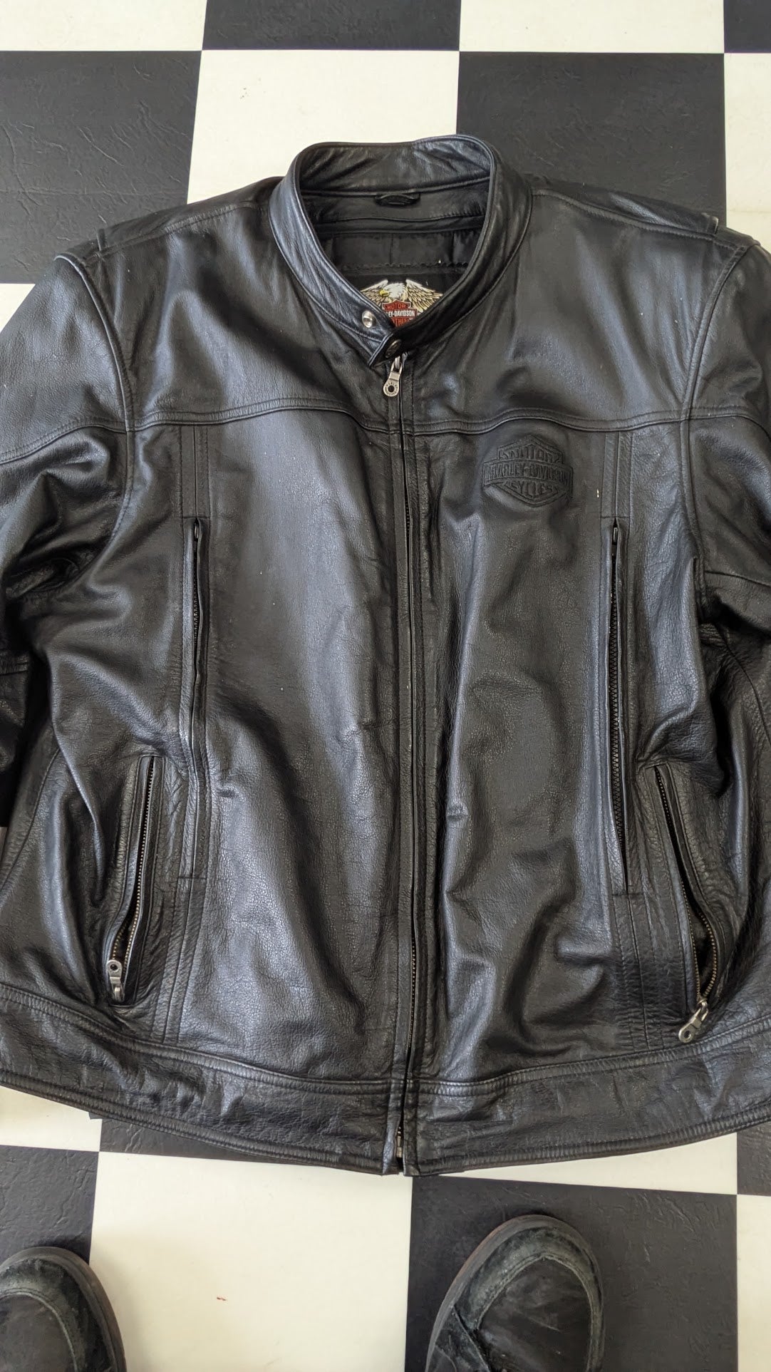 Harley-Davidson Men's Black Leather Riding Jacket with Removable Liner & Armor – Size 2XL