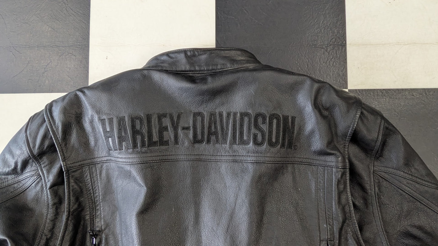 Harley-Davidson Men's Black Leather Riding Jacket with Removable Liner & Armor – Size 2XL