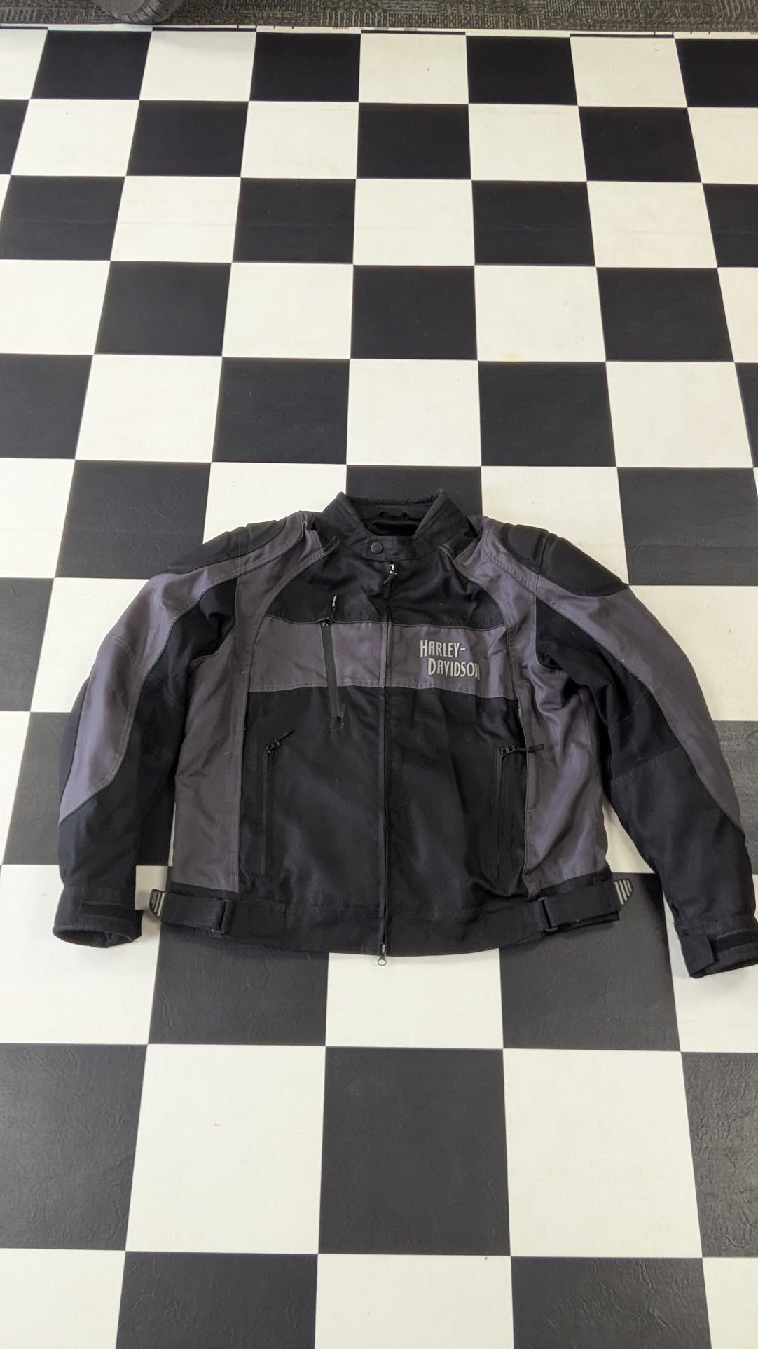 Harley-Davidson Men's Black & Gray Textile Riding Jacket – Vented – Size XL