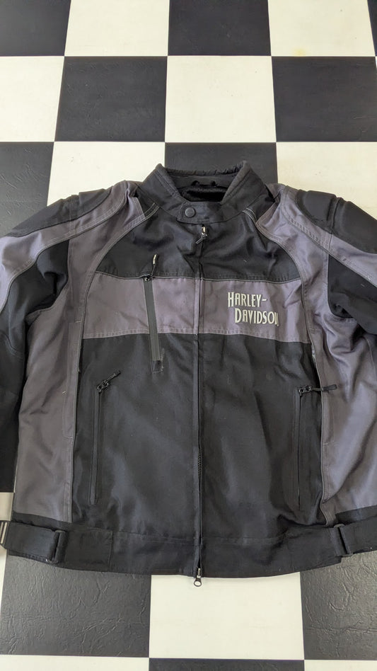 Harley-Davidson Men's Black & Gray Textile Riding Jacket – Vented – Size XL