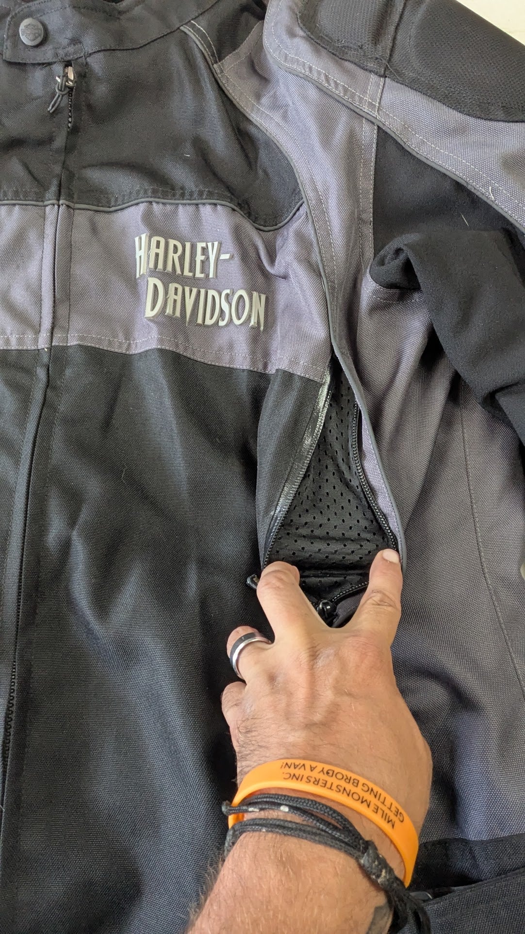 Harley-Davidson Men's Black & Gray Textile Riding Jacket – Vented – Size XL