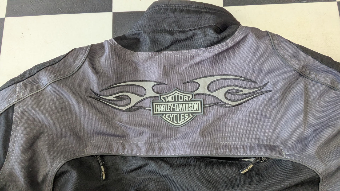 Harley-Davidson Men's Black & Gray Textile Riding Jacket – Vented – Size XL