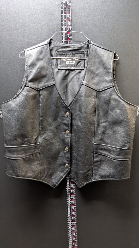 Bikers Club Black Leather Motorcycle Vest Women's 3X Snap Front Plus Size