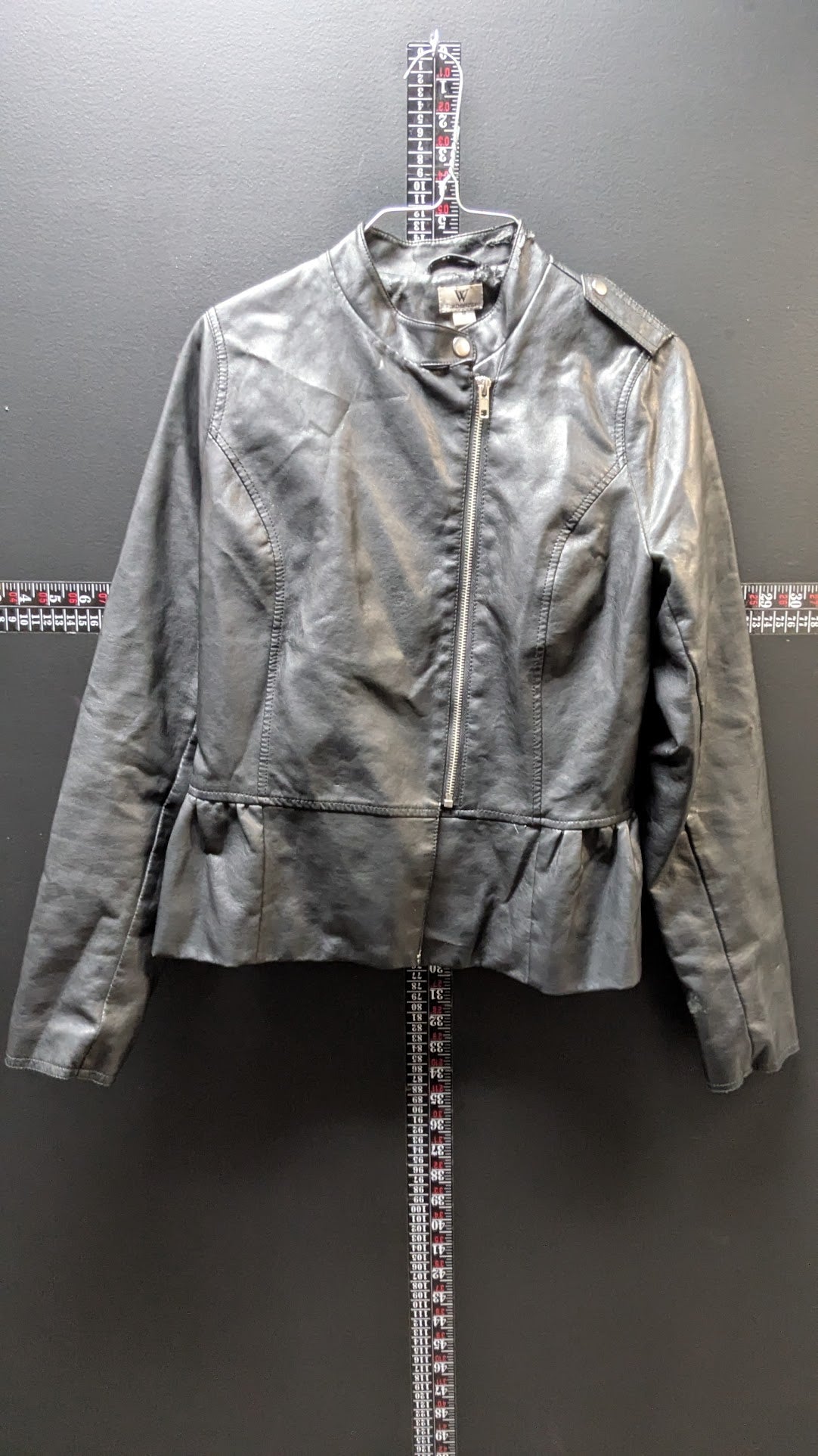 Worthington Women's Black Faux Leather Moto Jacket Peplum Zip Medium M