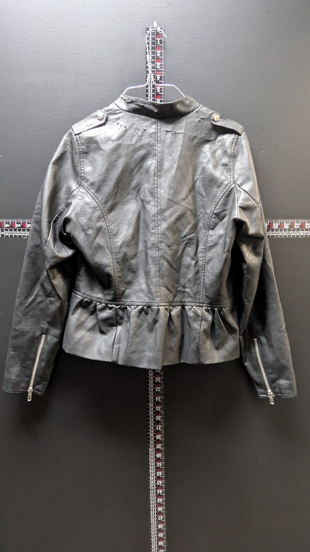 Worthington Women's Black Faux Leather Moto Jacket Peplum Zip Medium M